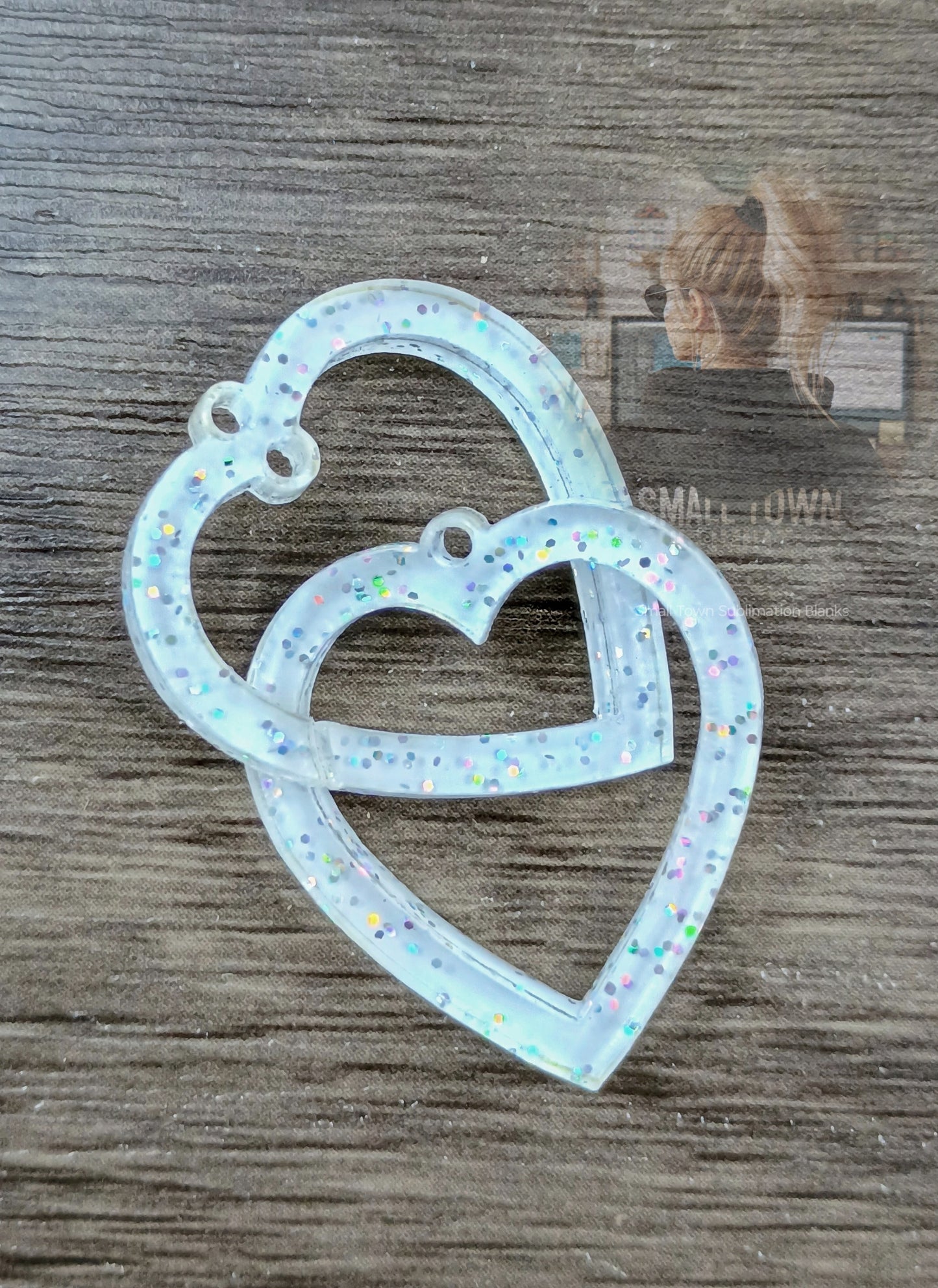 Interlocking heart glitter acrylic earring blanks