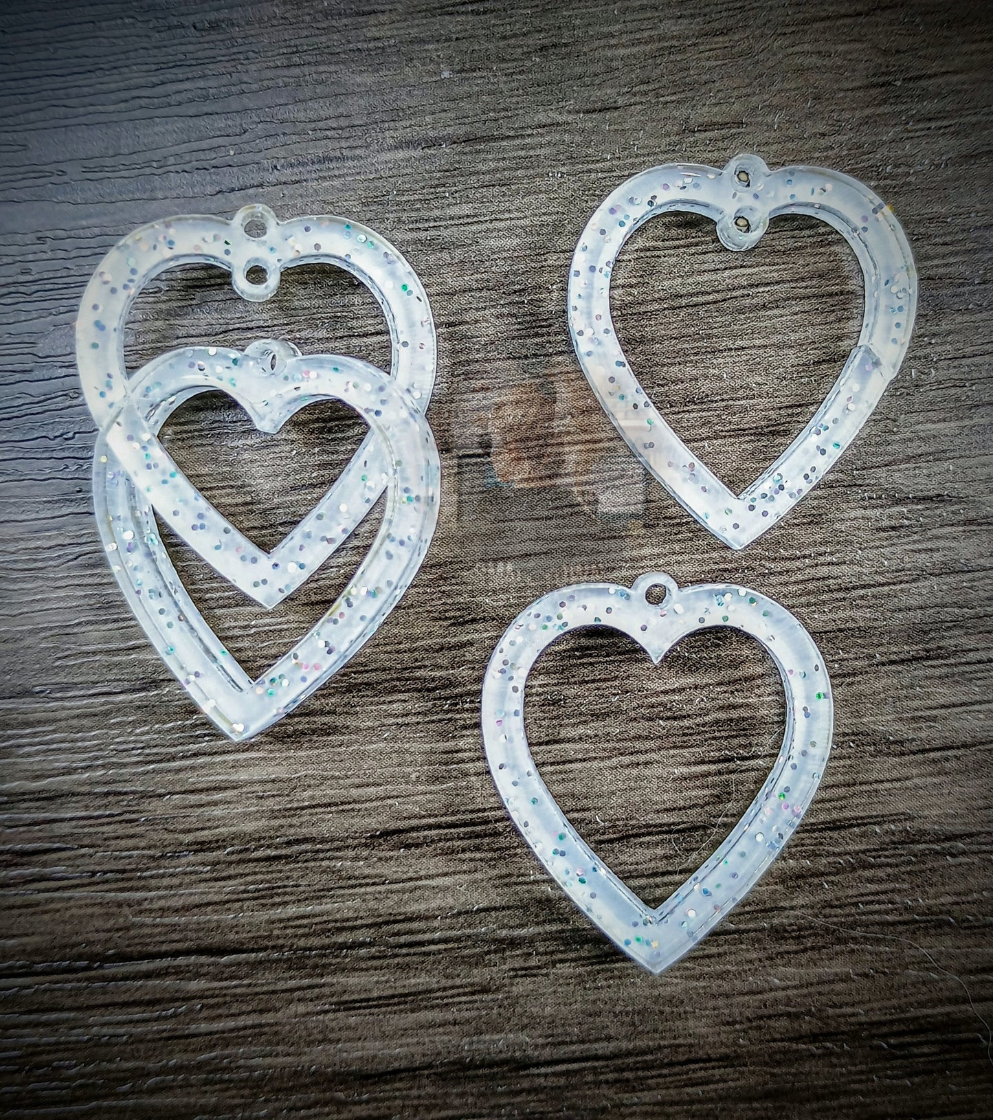 Interlocking heart glitter acrylic earring blanks
