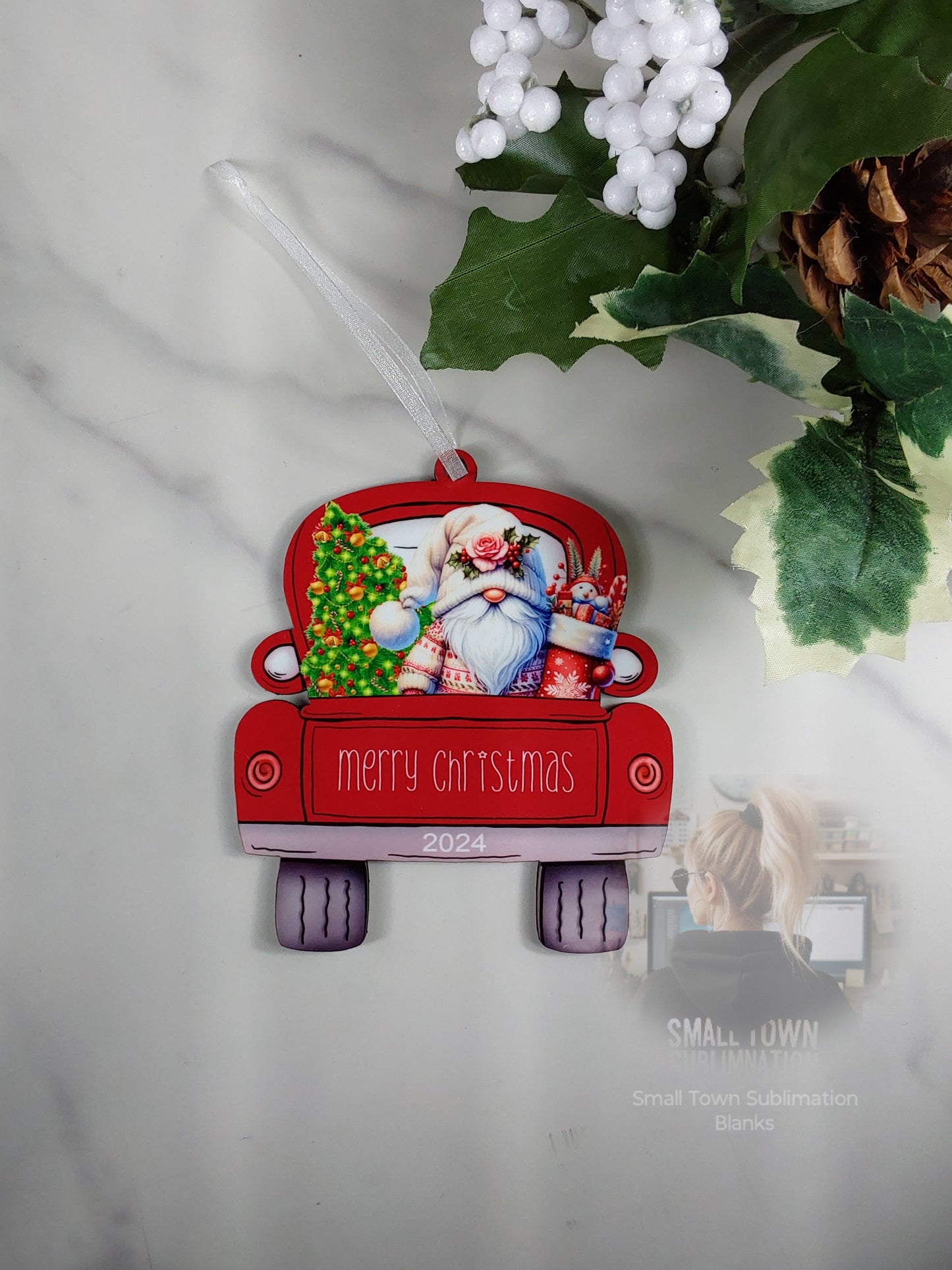 Red truck gnome ornament