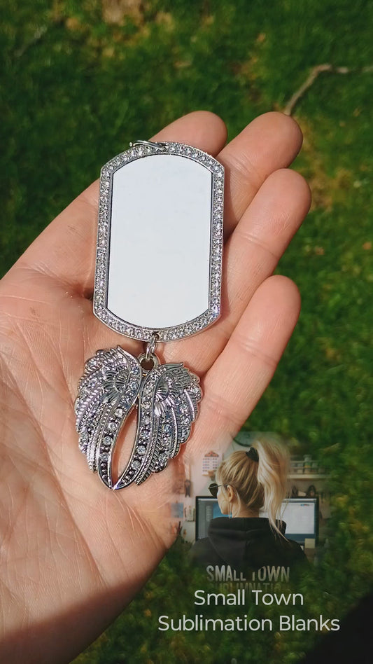 Angel wings bling dog tag memorial hanger