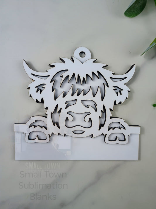 2D highland cow Christmas ornament