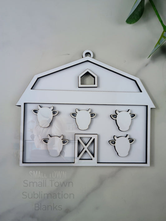 Family barn layered Christmas ornament