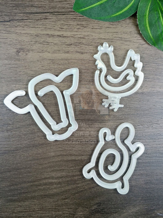 Paper clips, bookmarks, Turtle, Chicken and Cow head