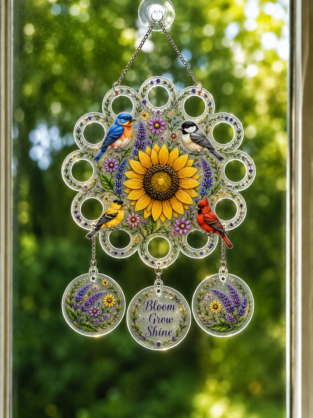 Clear acrylic, Round, decorative window hang set