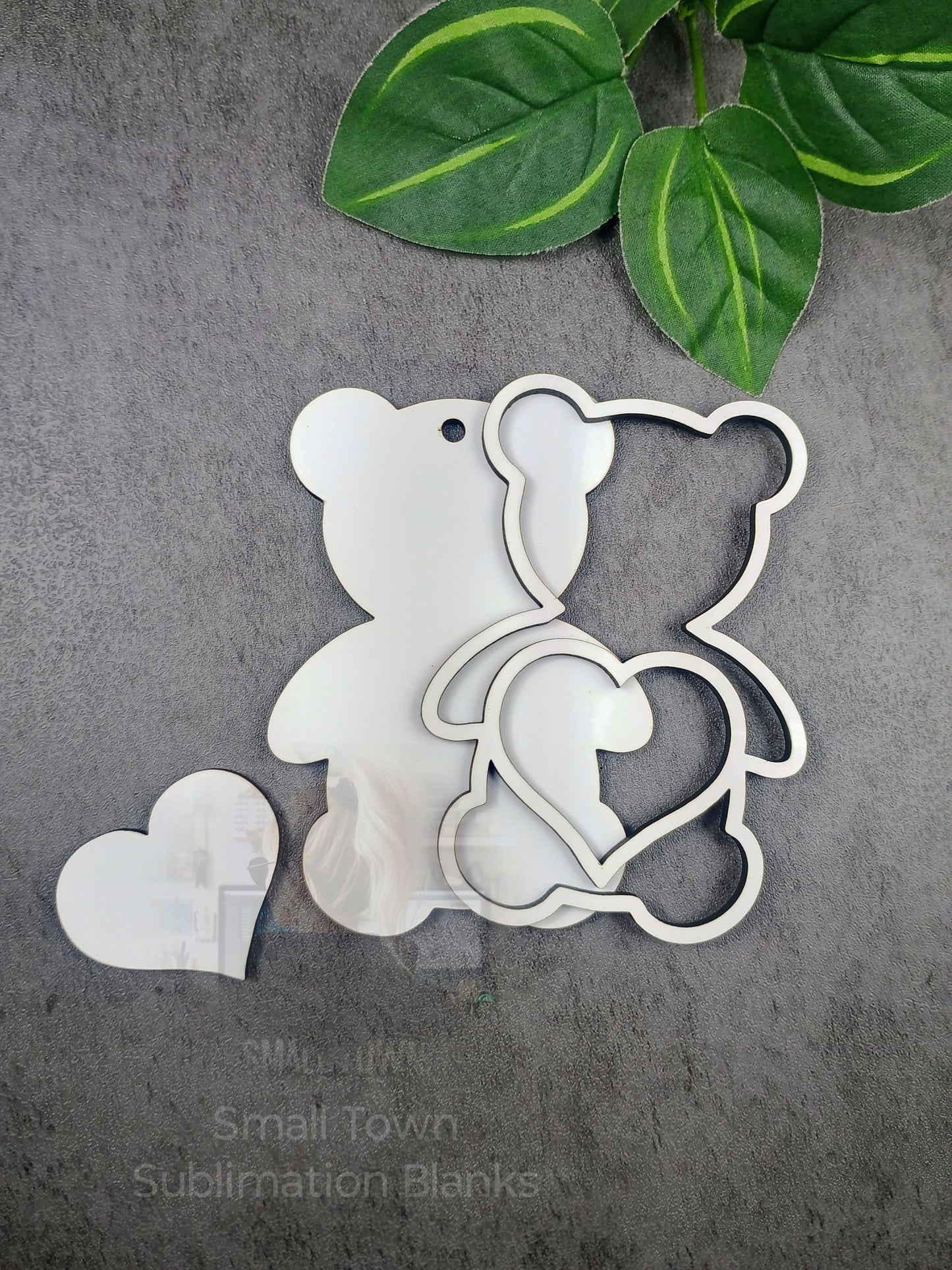 Bear and heart sublimation Christmas Ornament blanks.