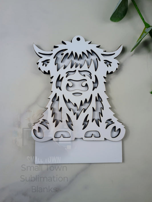 2D vertical full highland cow ornament