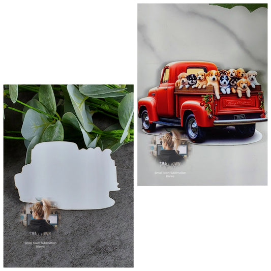 Red truck puppy ornament