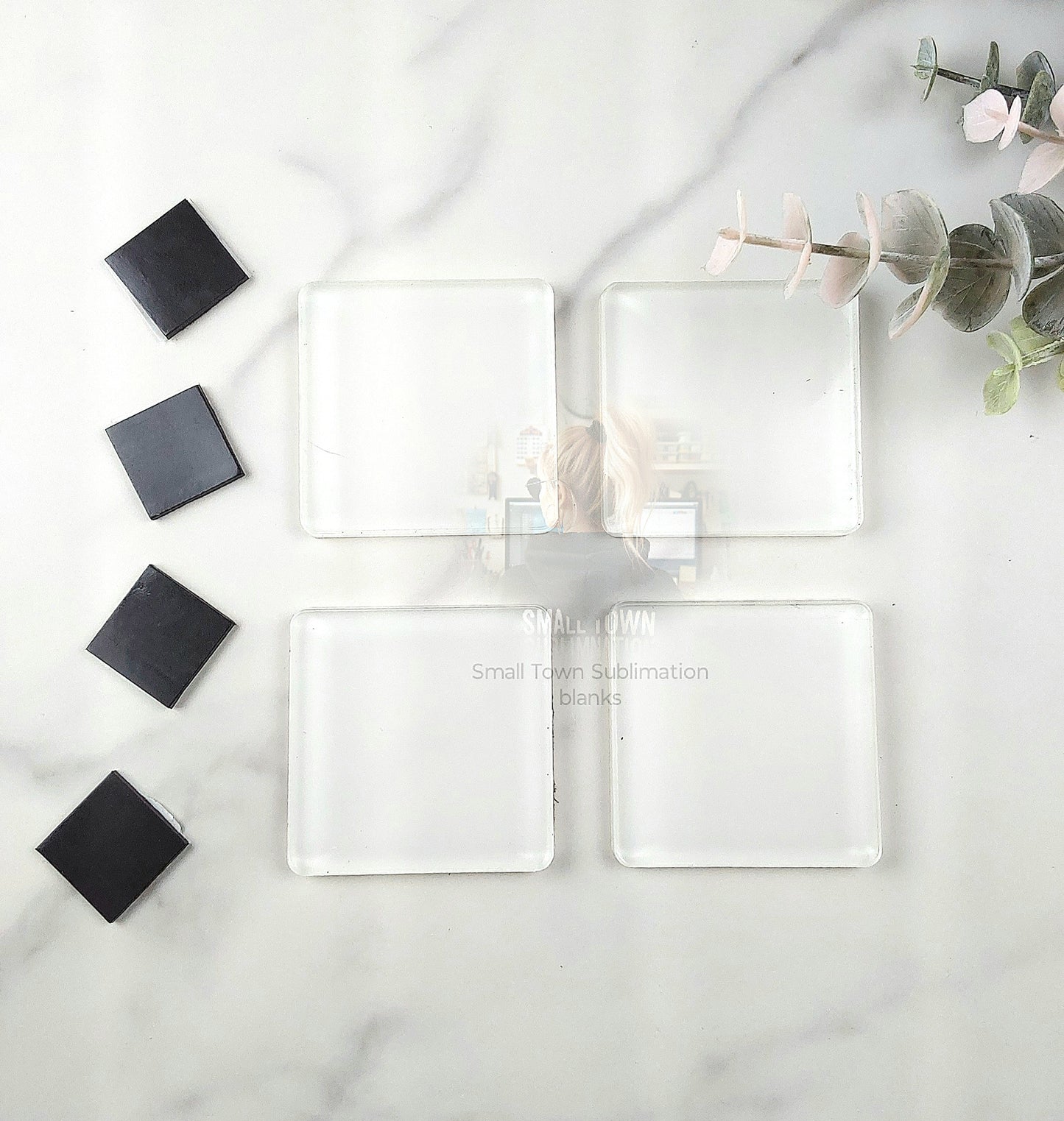 Magnets- square, clear acrylic. 4 pc set