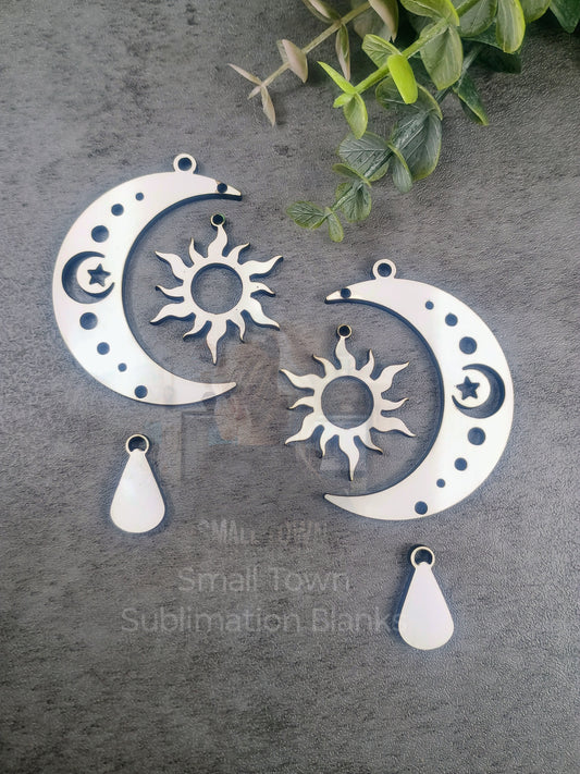 Mystical sun and moon large dangle earrings. Sublimation blank