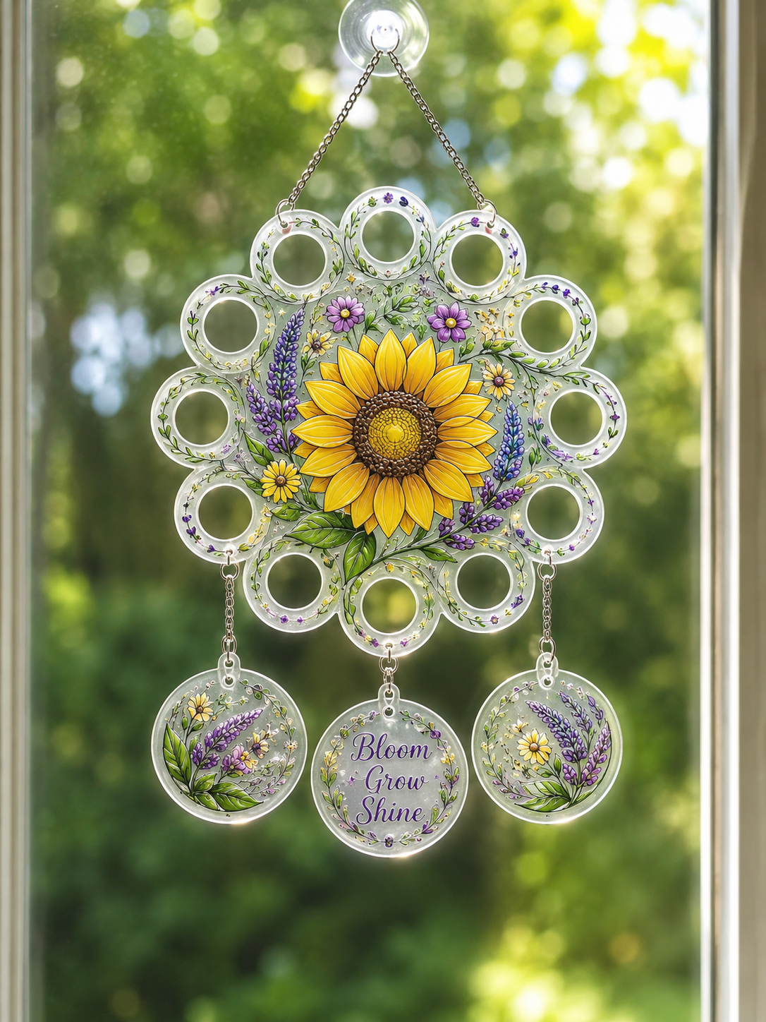 Clear acrylic, Round, decorative window hang set
