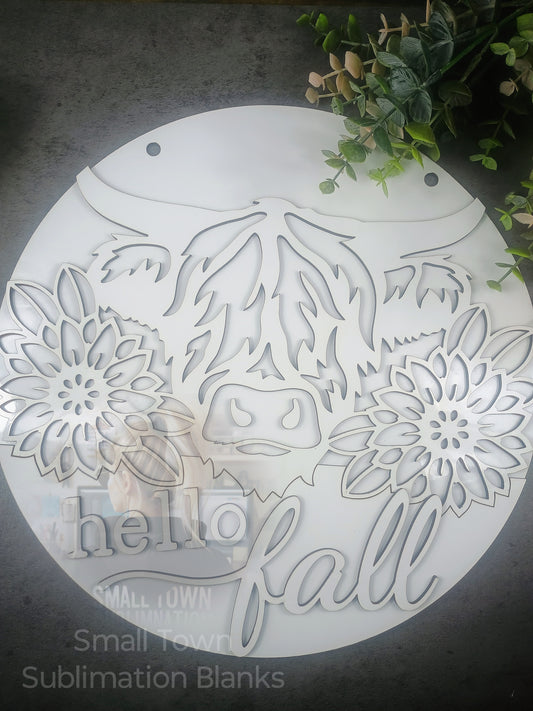 Highland cow welcome/ hello fall door round sublimation blank