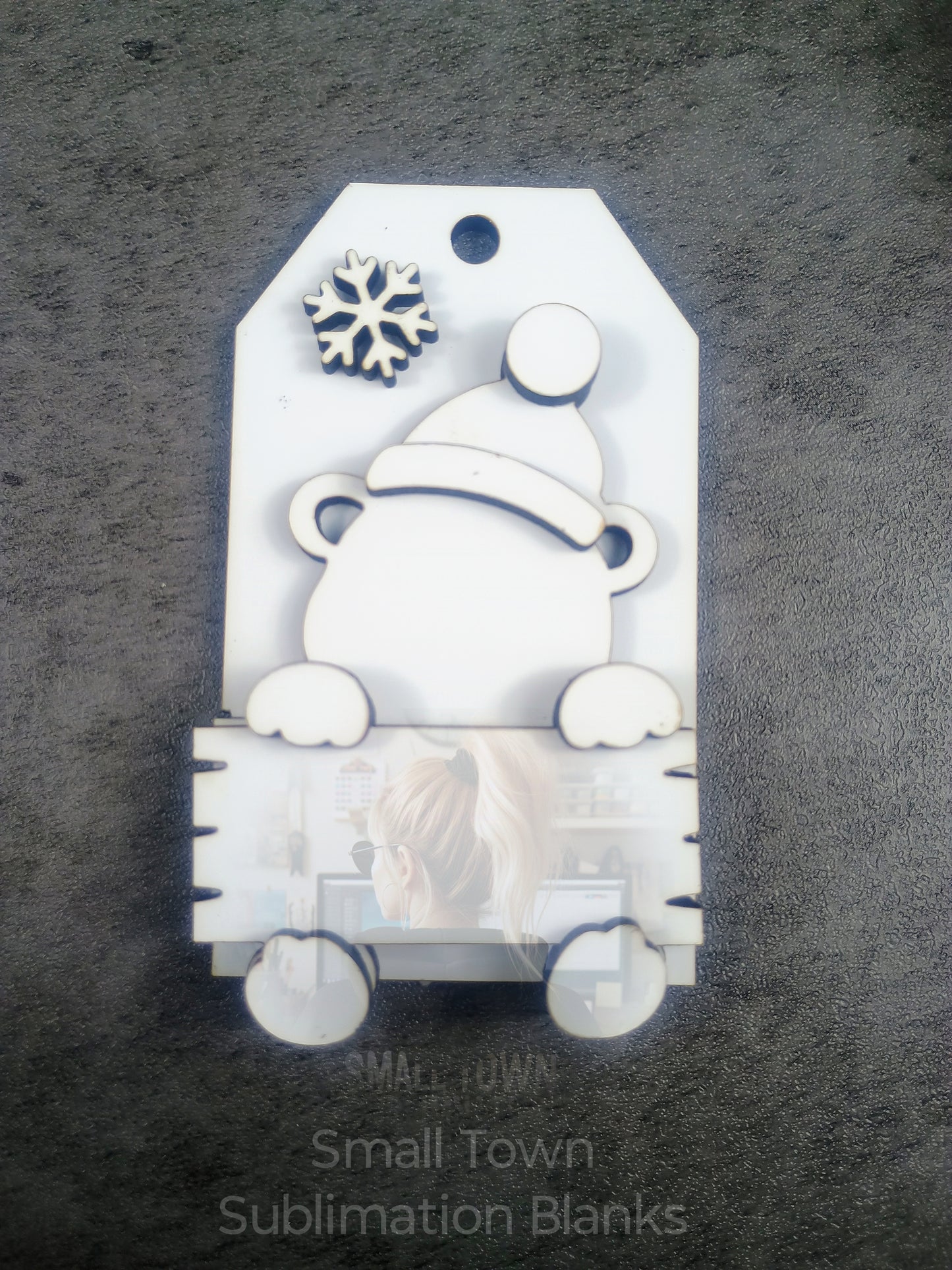 Bear with plank layered Christmas ornament, sublimation blank
