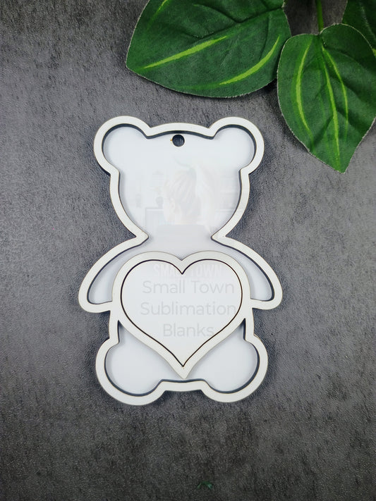 Bear and heart sublimation Christmas Ornament blanks.