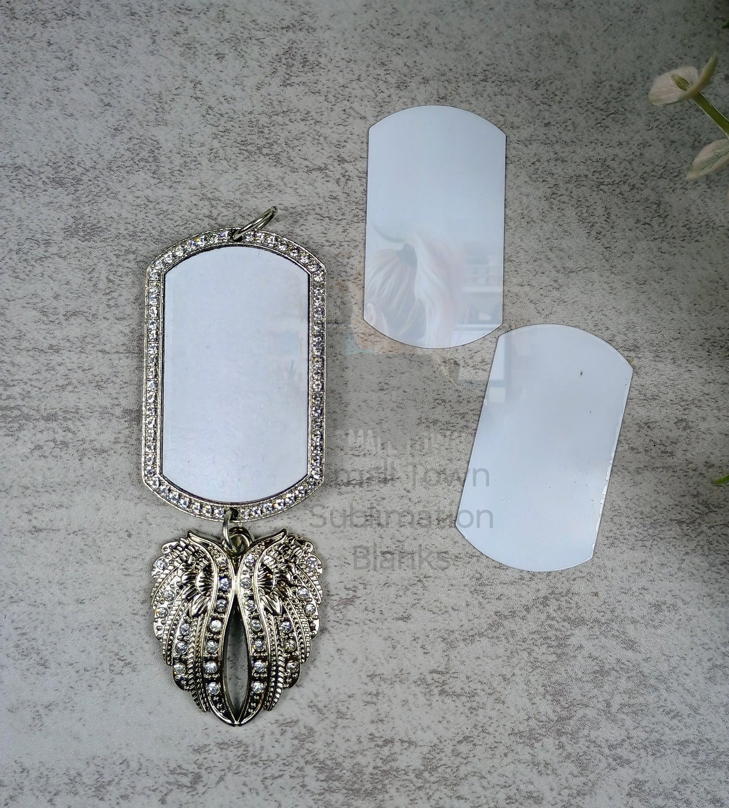 Angel wings bling dog tag memorial hanger