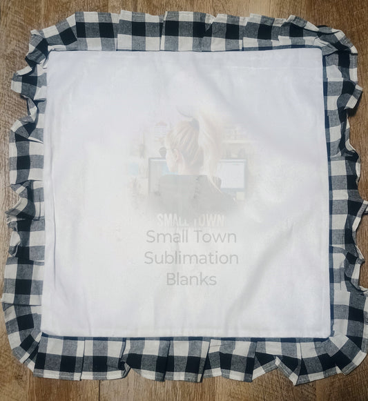 Black and white buffalo plaid ruffle sublimation pillowcase.